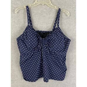 Lands End 20W Tankini Swim Top Underwire Bra Adjustable Straps Navy Polka Dots